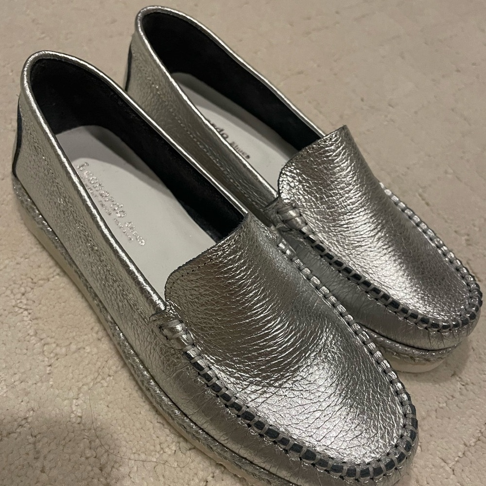 Italian Silver leather Loafers brand new